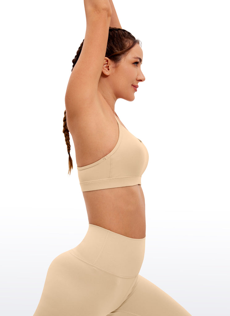 CRZ YOGA Women's Yoga Light Support Butterluxe Sports Bra Y back Tan Milkshake