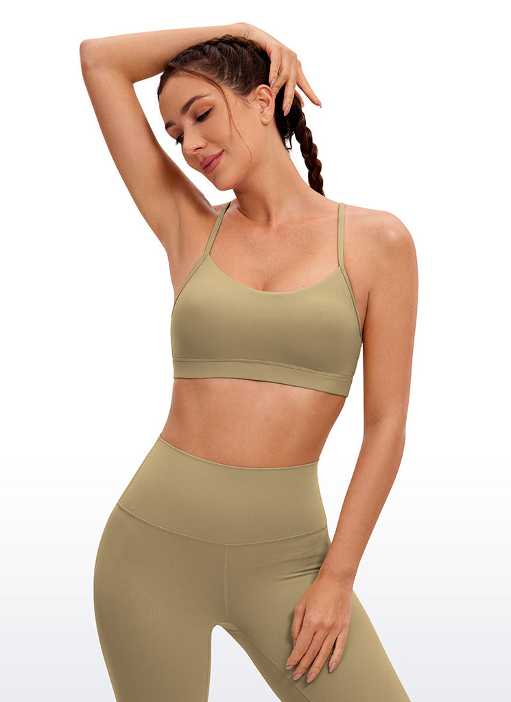 CRZ YOGA Women's Yoga Light Support Butterluxe Sports Bra Y back Tan Milkshake