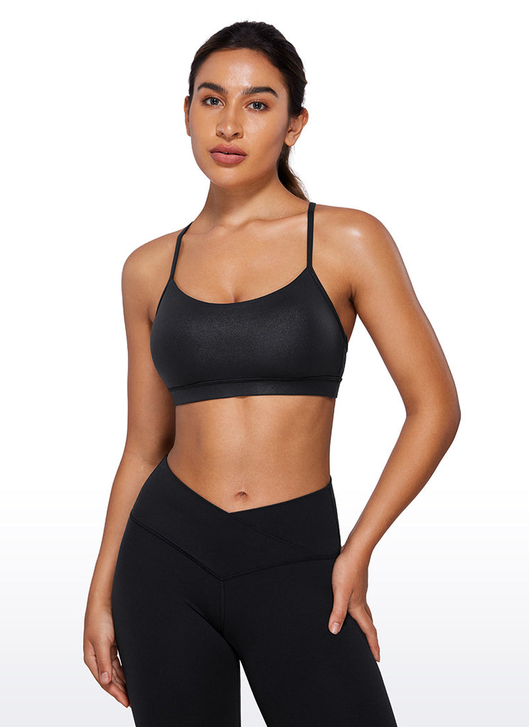 CRZ YOGA Women's Yoga Light Support Butterluxe Sports Bra Y back Black Classic