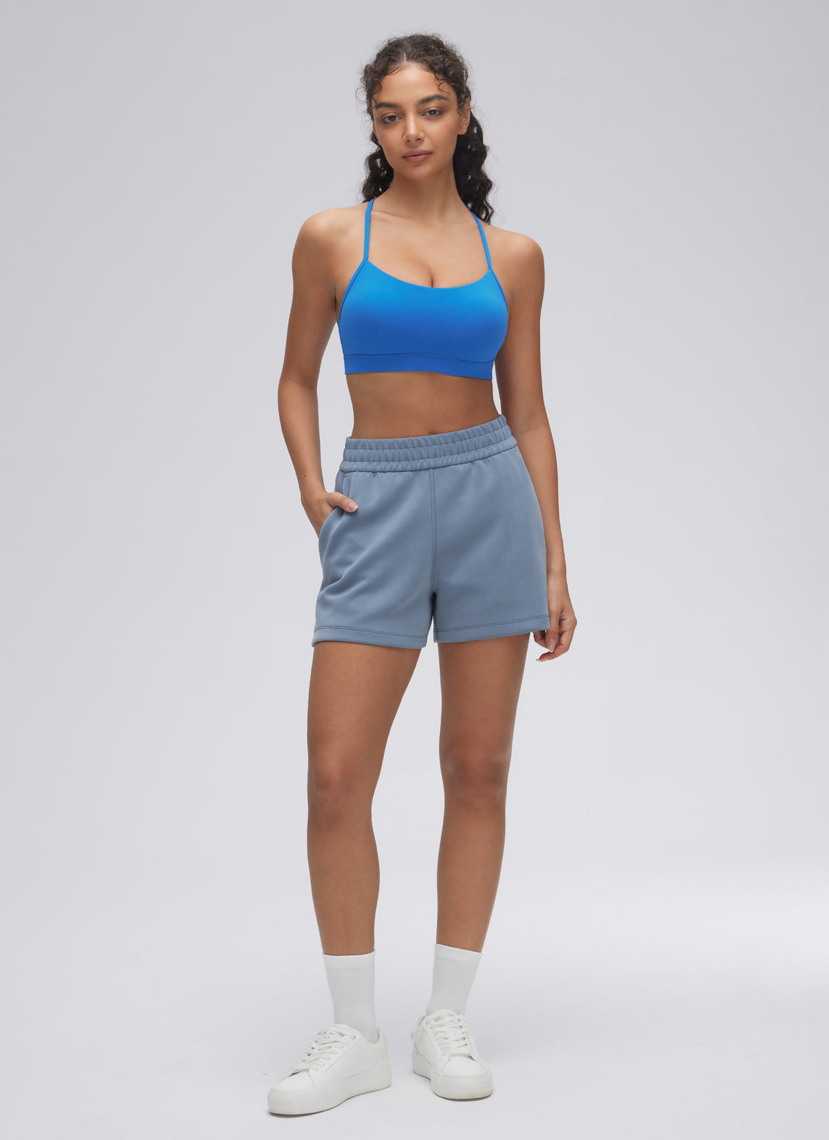 CRZ YOGA Women's Yoga Light Support Butterluxe Sports Bra Y back Sparkle Blue @model_info:Anano