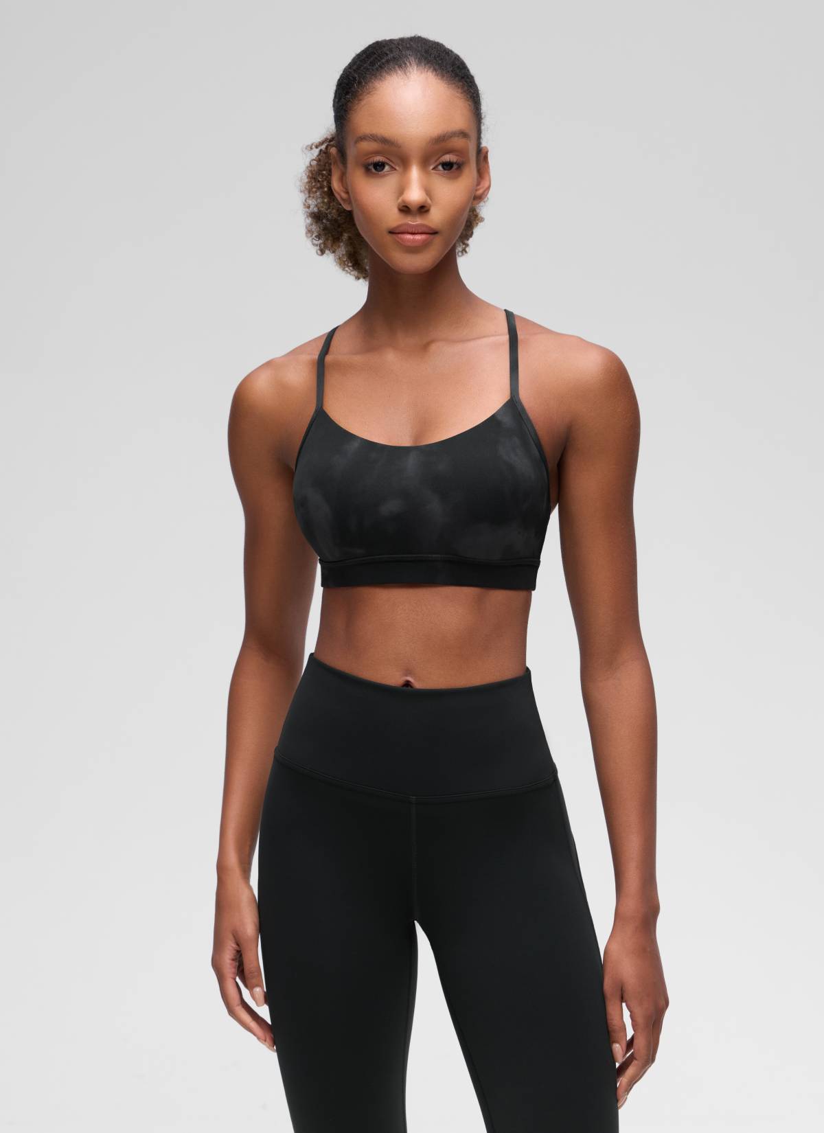 CRZ YOGA Women's Yoga Light Support Butterluxe Sports Bra Y back Black Tie Dye Flowers