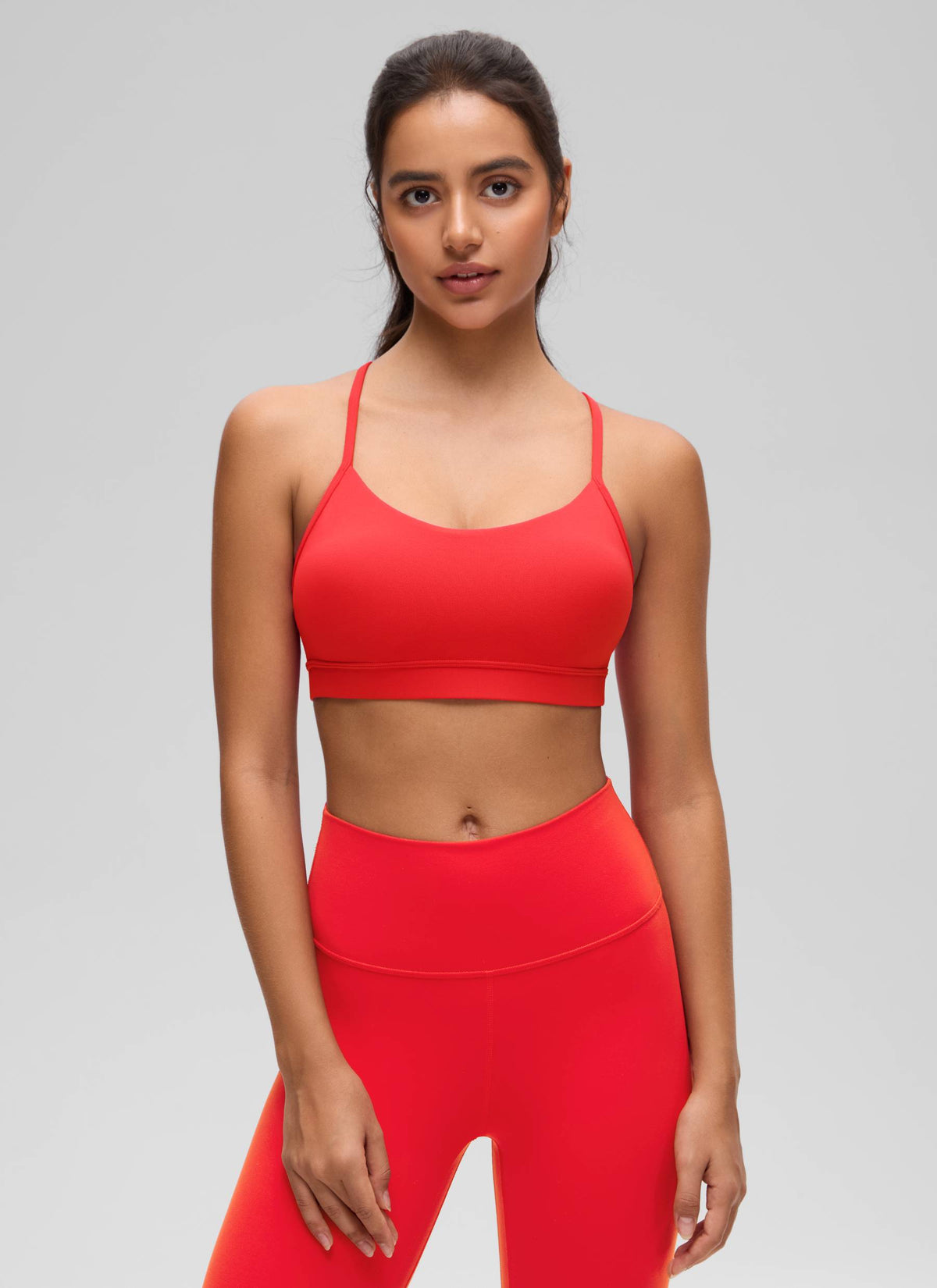 CRZ YOGA Women's Yoga Light Support Butterluxe Sports Bra Y back Deep Red @model_info:Liss