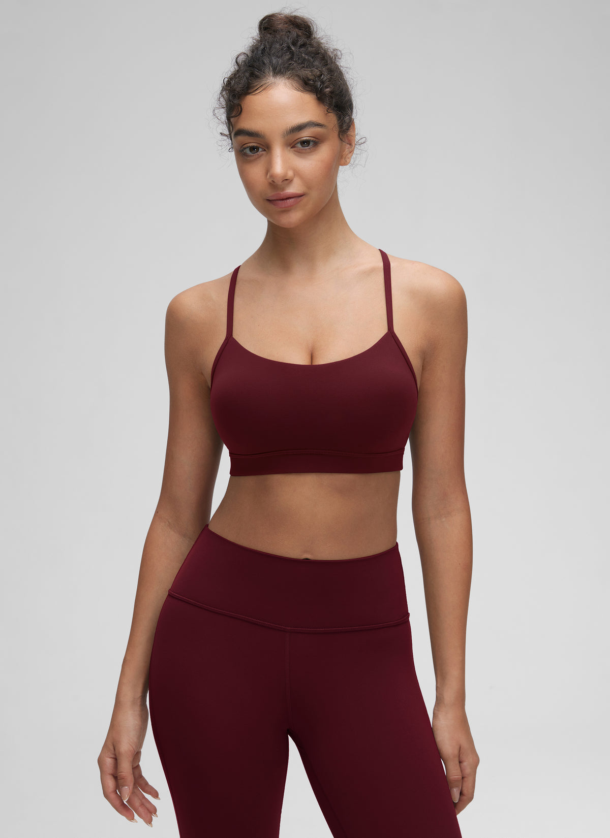 CRZ YOGA Women's Yoga Light Support Butterluxe Sports Bra Y back Red Merlot @model_info:Anano