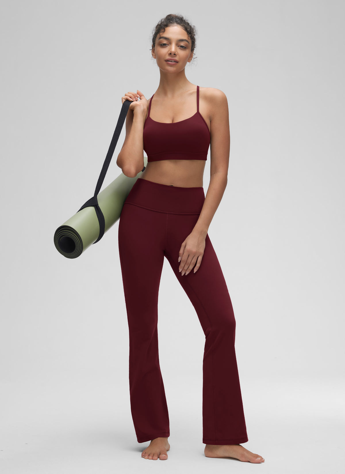 CRZ YOGA Women's Yoga Light Support Butterluxe Sports Bra Y back Red Merlot @model_info:Anano
