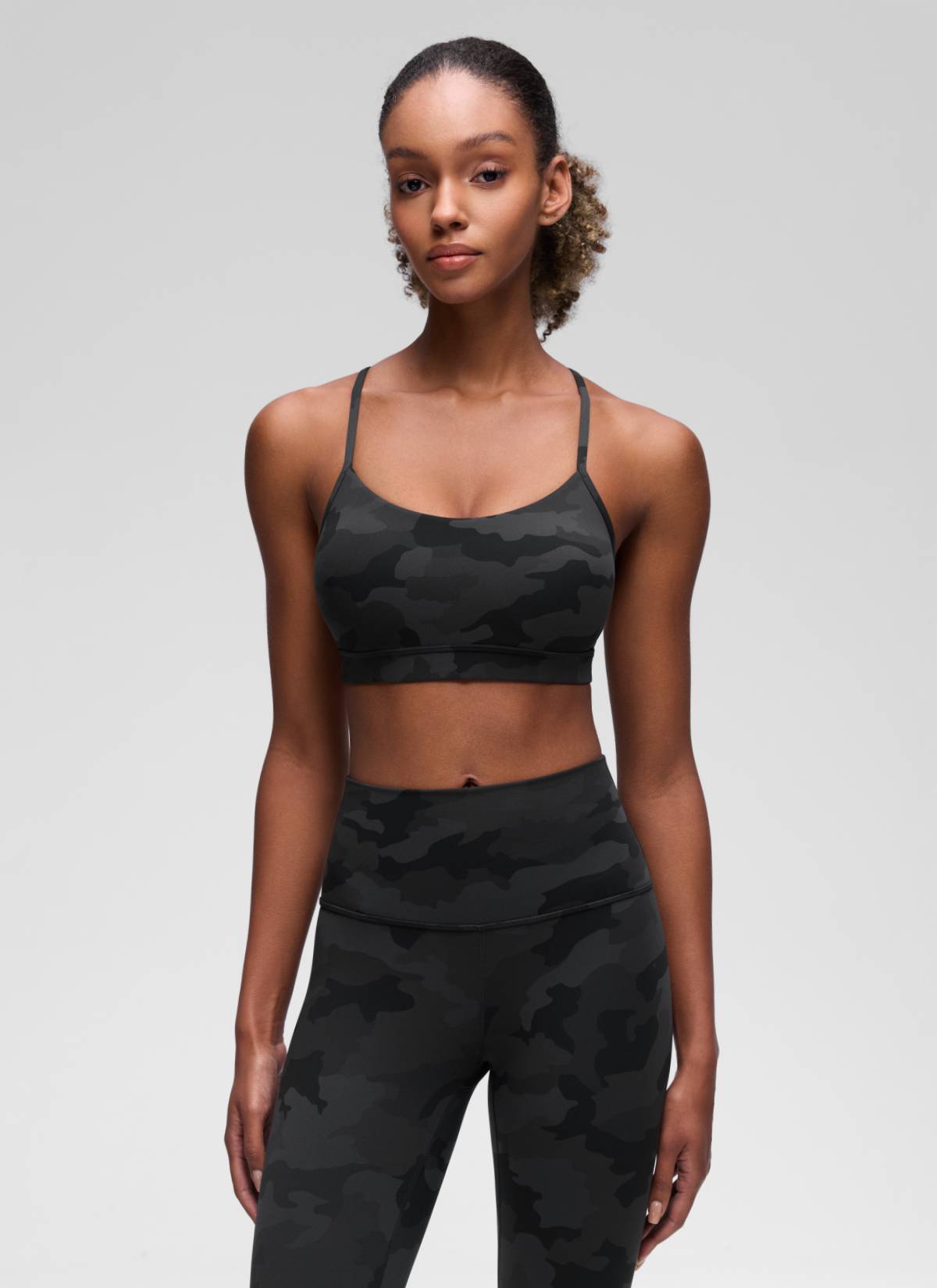 CRZ YOGA Women's Yoga Light Support Butterluxe Sports Bra Y back Dark Grey Camouflage 2 @model_info:Patrica