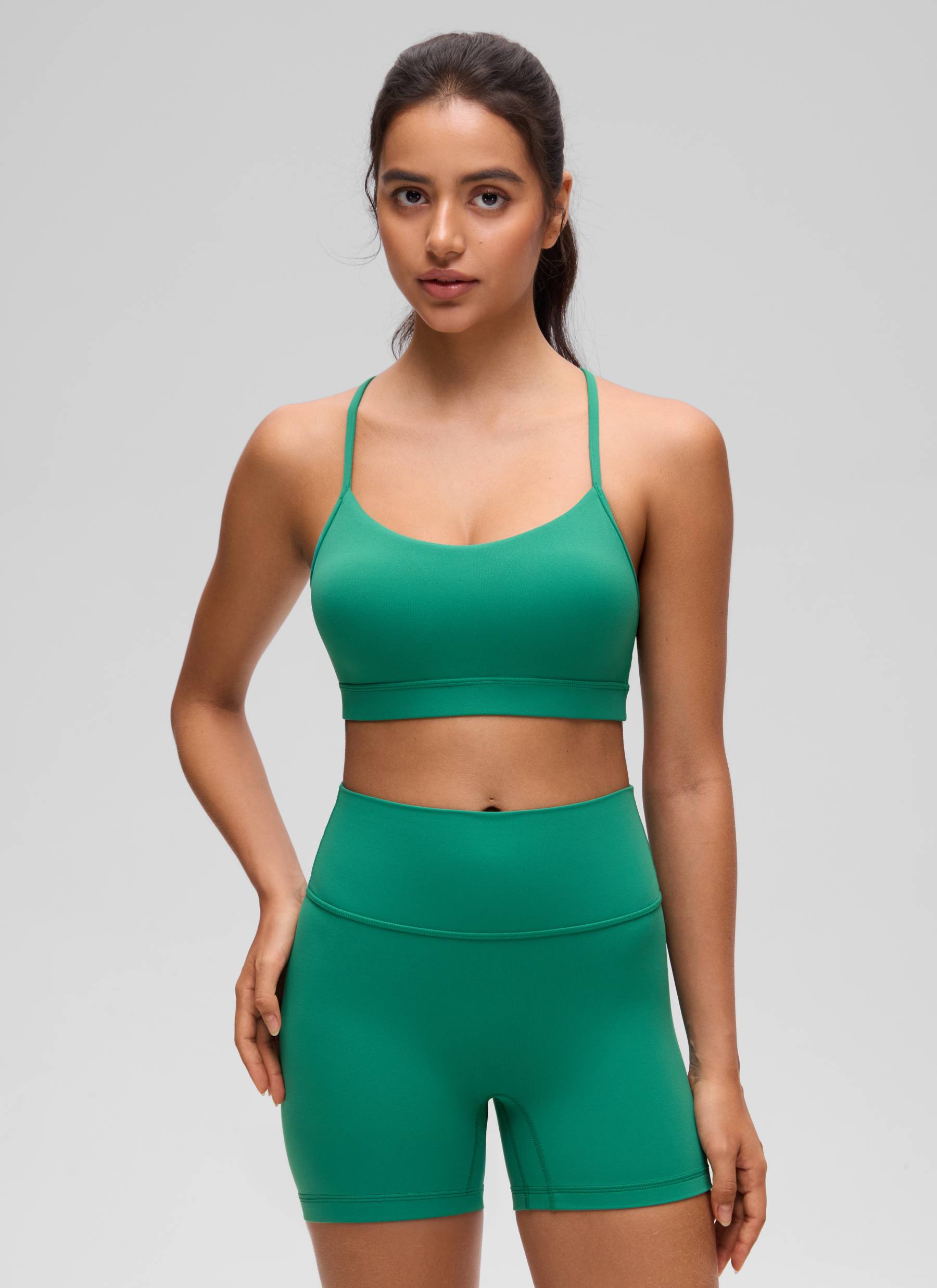 CRZ YOGA Women's Yoga Light Support Butterluxe Sports Bra Y back Cascadia Green @model_info:Liss
