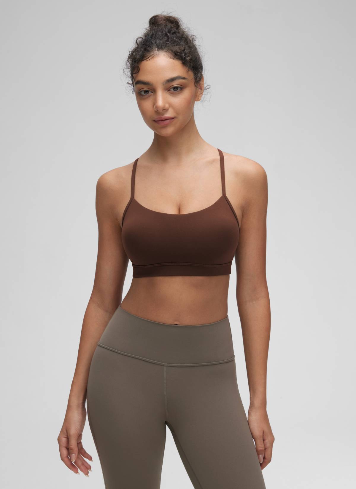 CRZ YOGA Women's Yoga Light Support Butterluxe Sports Bra Y back Lava Brown