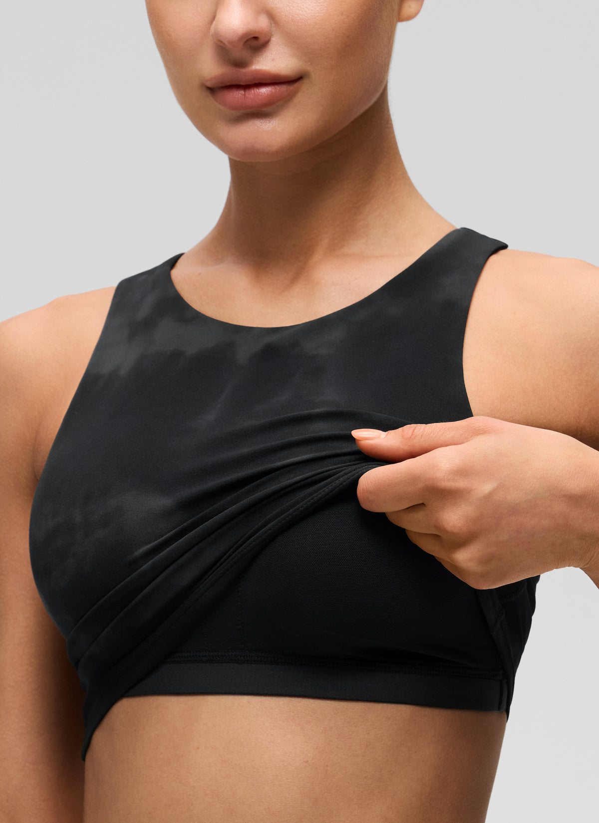 CRZ YOGA  Women's Yoga Low Support Butterluxe Tank High Neck Racerback Black Tie Dye Flowers @model_info:K