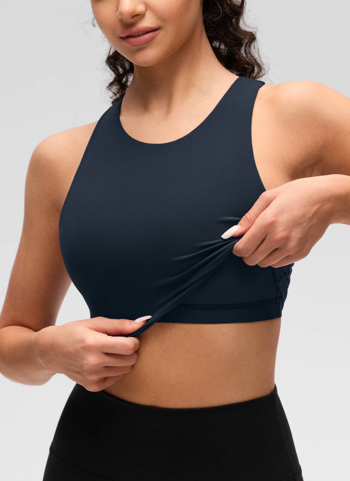 CRZ YOGA  Women's Yoga Low Support Butterluxe Tank High Neck Racerback True Navy @model_info:Anano