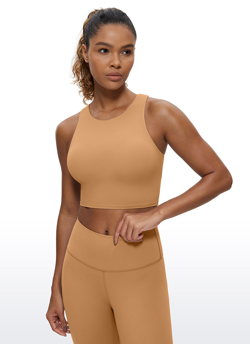 CRZ YOGA  Women's Yoga Low Support Butterluxe Tank High Neck Racerback Doe Brown @model_info:Gigi