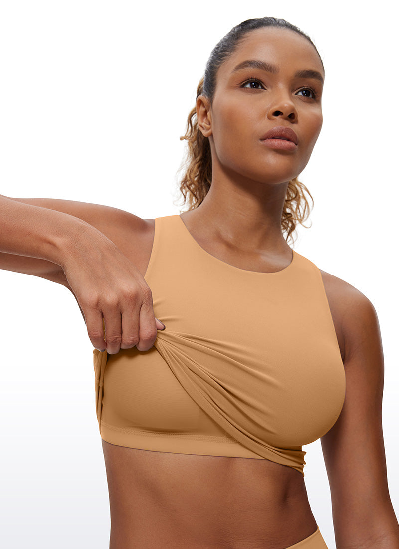 CRZ YOGA  Women's Yoga Low Support Butterluxe Tank High Neck Racerback Doe Brown @model_info:Gigi