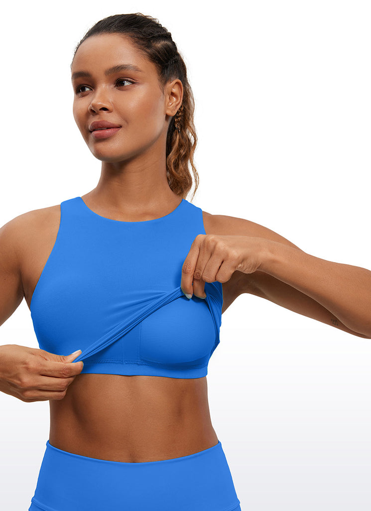 CRZ YOGA  Women's Yoga Low Support Butterluxe Tank High Neck Racerback Sparkle Blue