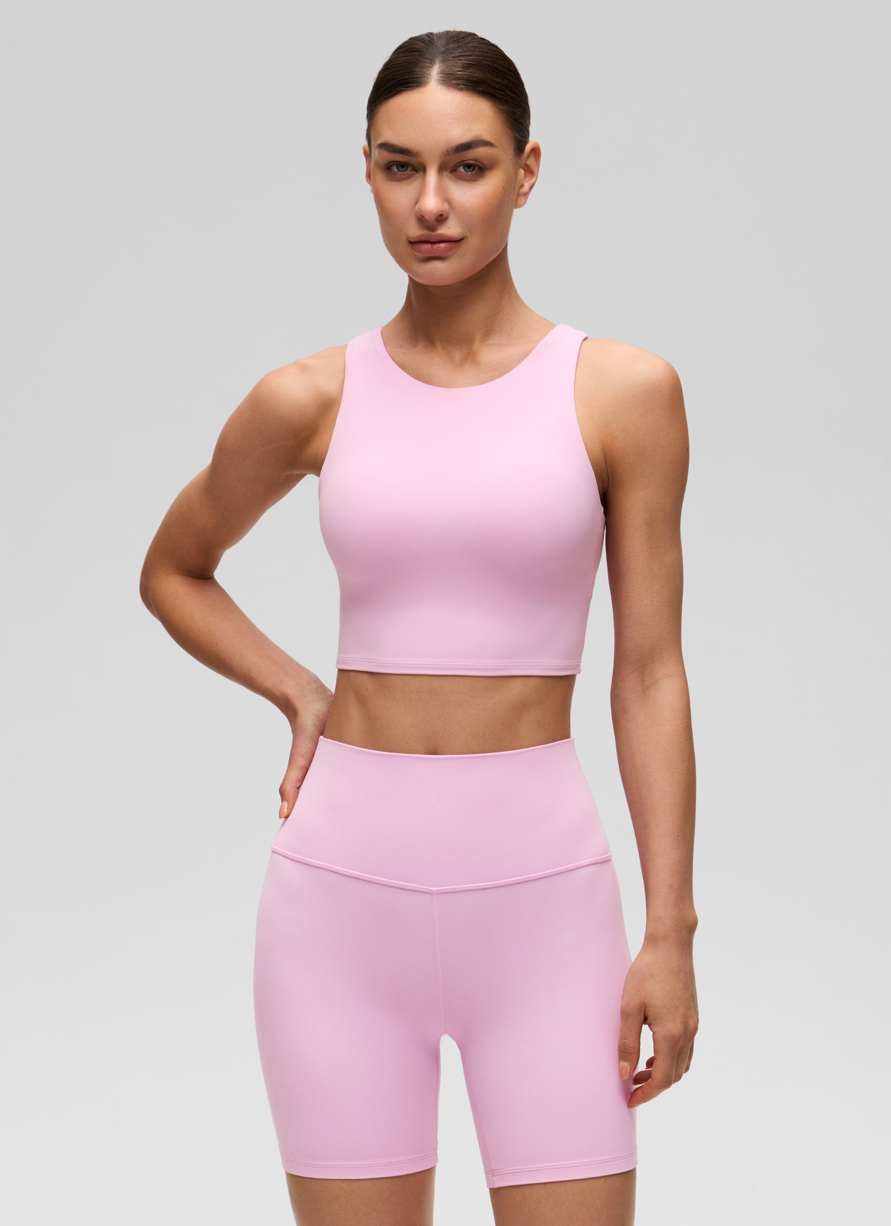 CRZ YOGA  Women's Yoga Low Support Butterluxe Tank High Neck Racerback Vita Pink @model_info:Katya