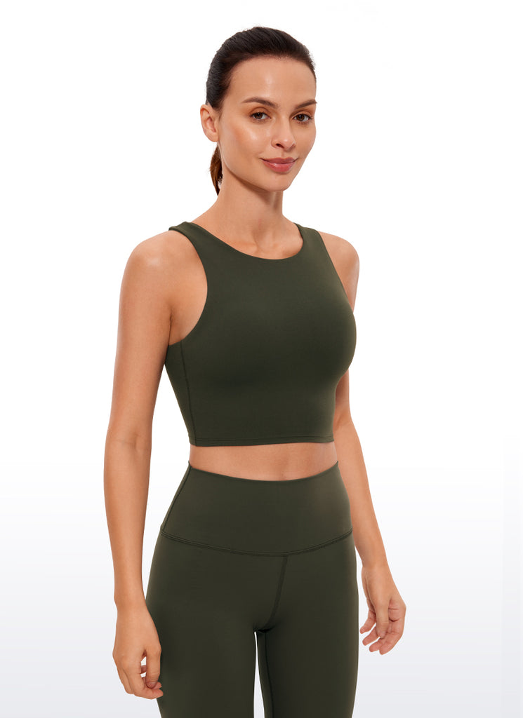 CRZ YOGA  Women's Yoga Low Support Butterluxe Tank High Neck Racerback Olive Green