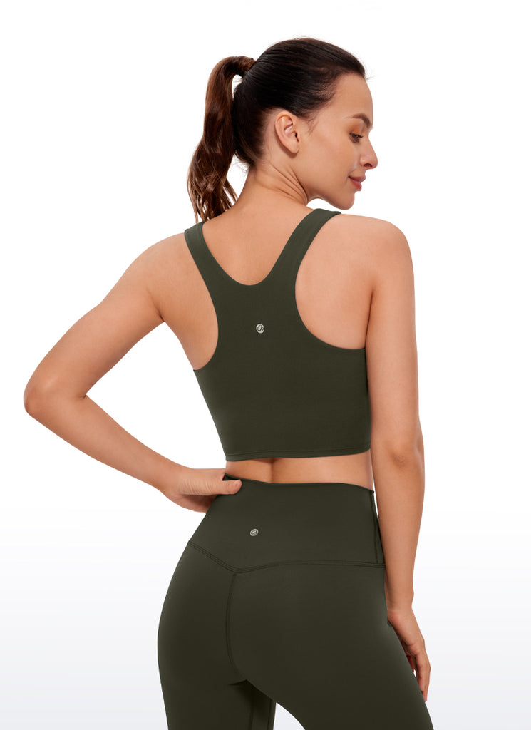 CRZ YOGA  Women's Yoga Low Support Butterluxe Tank High Neck Racerback Olive Green