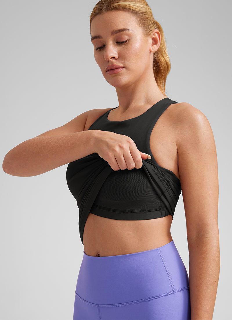 CRZ YOGA Women's Butterluxe Built-in Bra High Neck Racerback Tank Black @model_info:Lika
