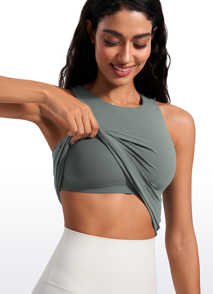 CRZ YOGA Women's Butterluxe Built-in Bra High Neck Racerback Tank Grey Sage