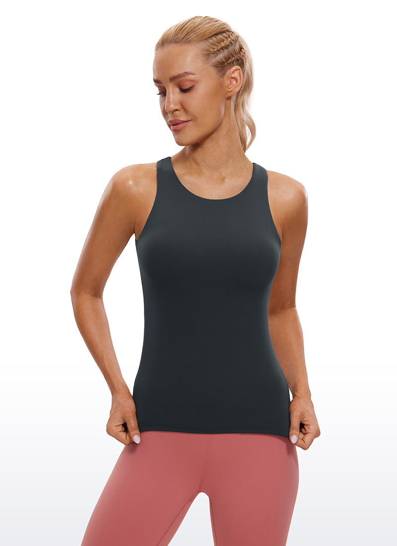 CRZ YOGA Women's Butterluxe Built-in Bra High Neck Racerback Tank Royal Lilac