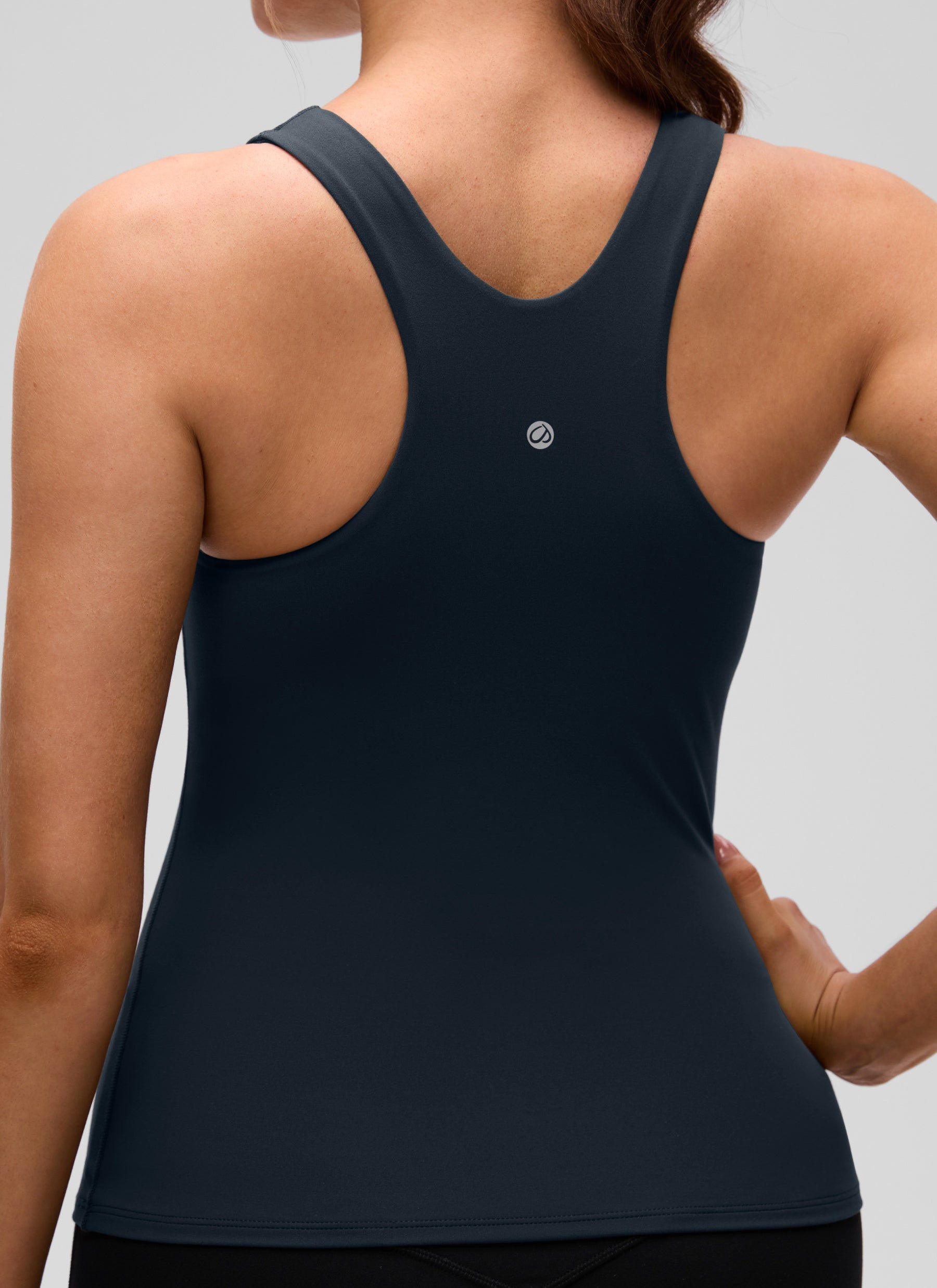 CRZ YOGA Women's Butterluxe Built-in Bra High Neck Racerback Tank True Navy @model_info:Valeria