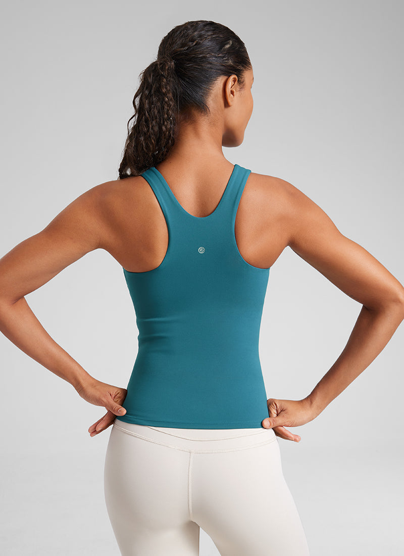 CRZ YOGA Women's Butterluxe Built-in Bra High Neck Racerback Tank Melanite