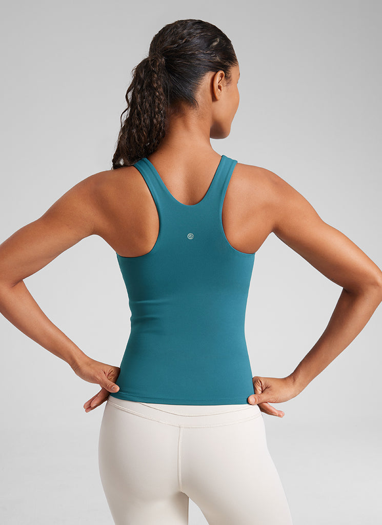 CRZ YOGA Women's Butterluxe Built-in Bra High Neck Racerback Tank Melanite