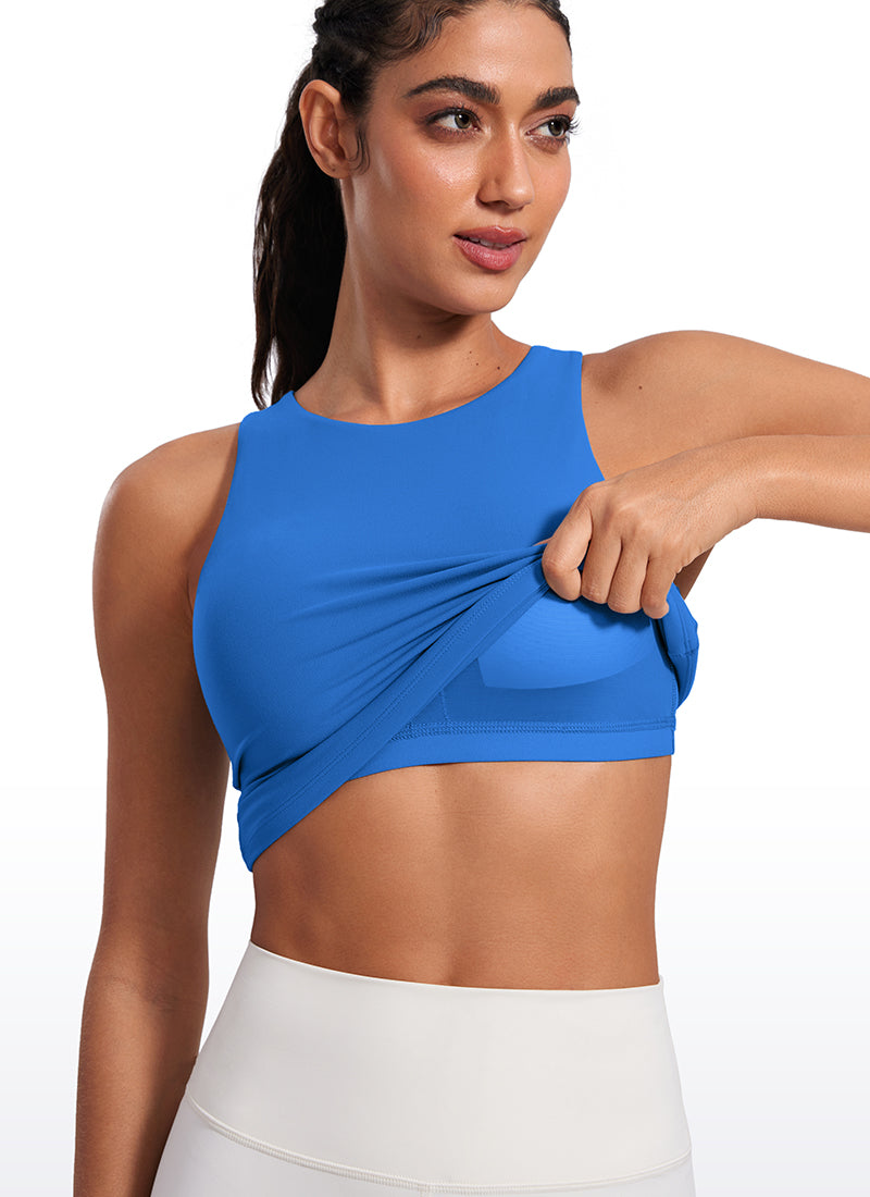 CRZ YOGA Women's Butterluxe Built-in Bra High Neck Racerback Tank Sparkle Blue @model_info:Mariana