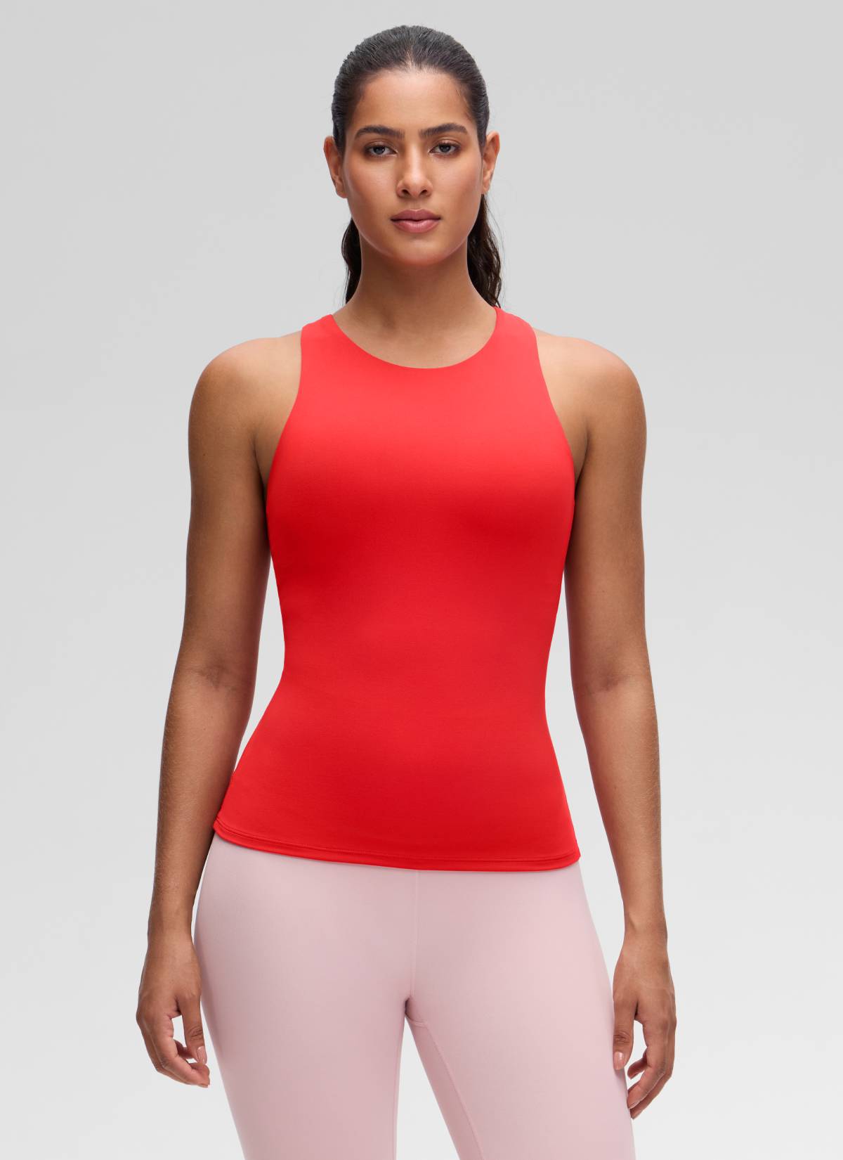 CRZ YOGA Women's Butterluxe Built-in Bra High Neck Racerback Tank Deep Red @model_info:Carol