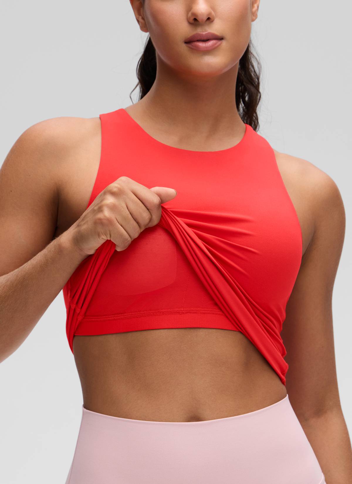 CRZ YOGA Women's Butterluxe Built-in Bra High Neck Racerback Tank Deep Red @model_info:Carol