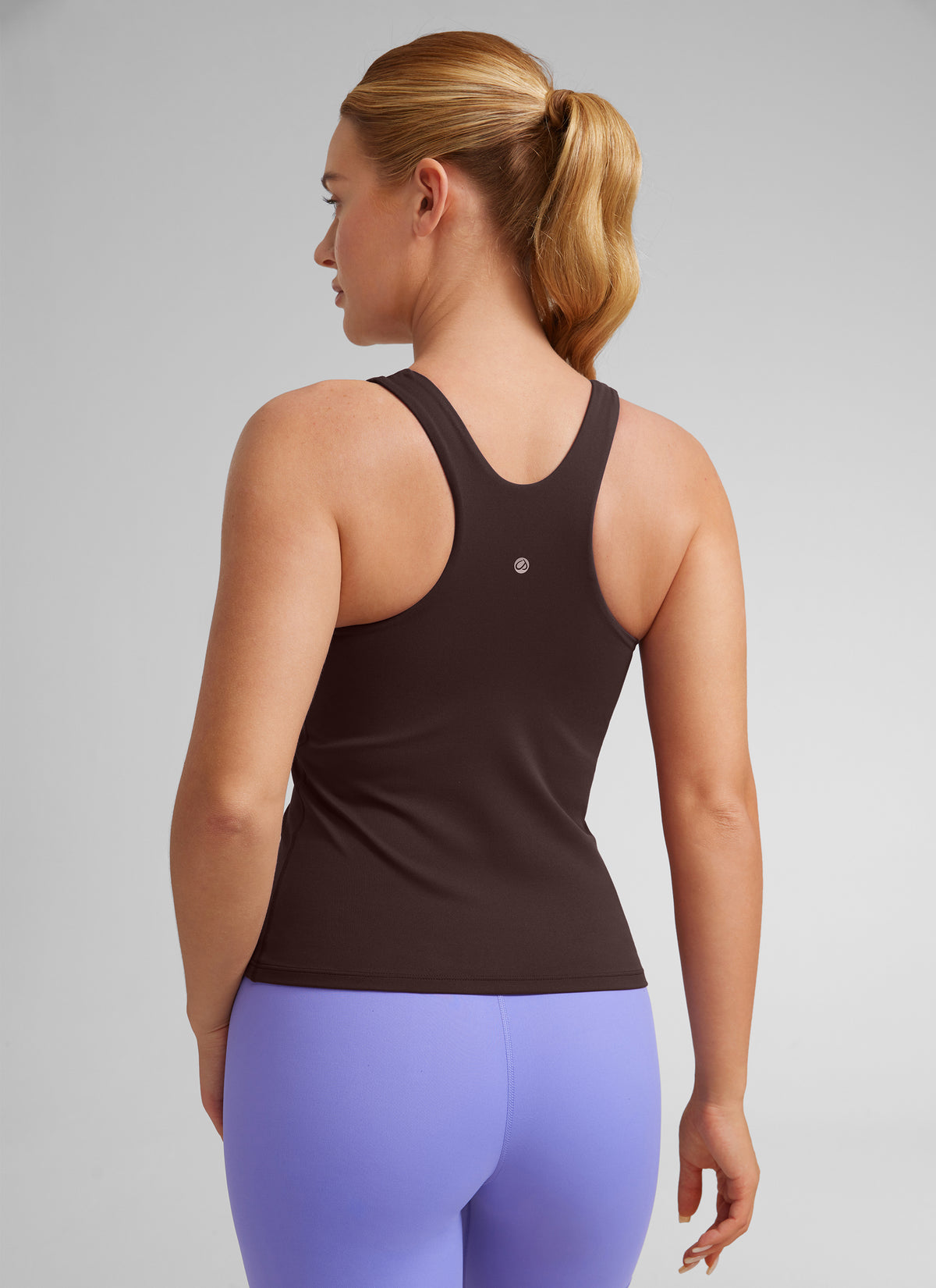 CRZ YOGA Women's Butterluxe Built-in Bra High Neck Racerback Tank Hot Fudge Brown @model_info:Lika