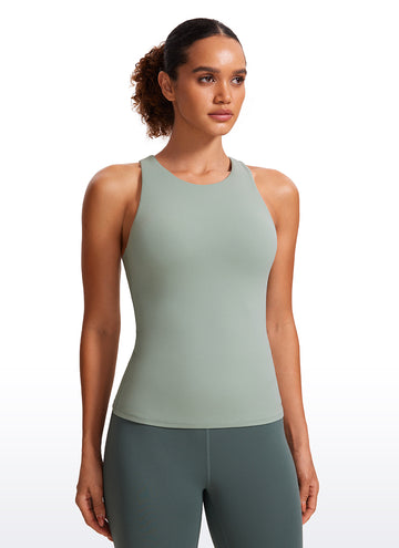 CRZ YOGA Women's Butterluxe Built-in Bra High Neck Racerback Tank Green Palm Court