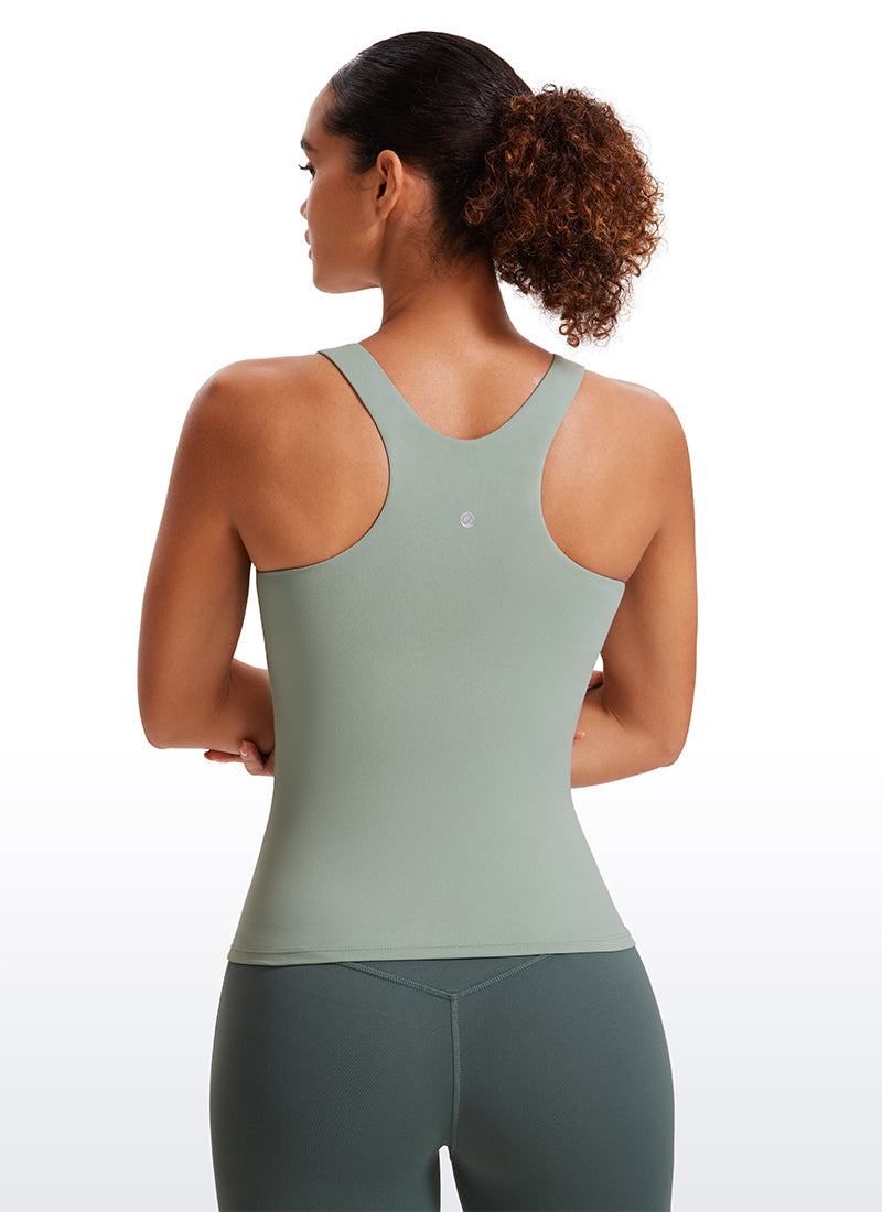 CRZ YOGA Women's Butterluxe Built-in Bra High Neck Racerback Tank Green Palm Court @model_info:Thamy