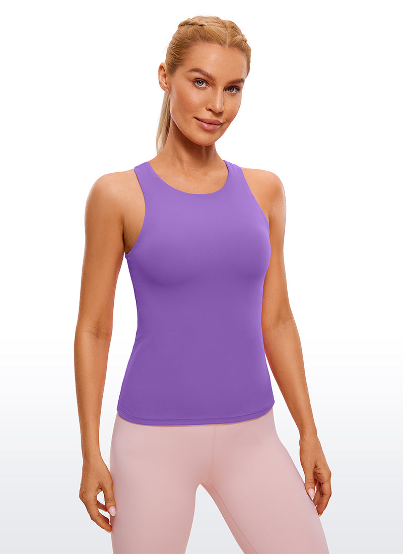 CRZ YOGA Women's Butterluxe Built-in Bra High Neck Racerback Tank Grey Sage