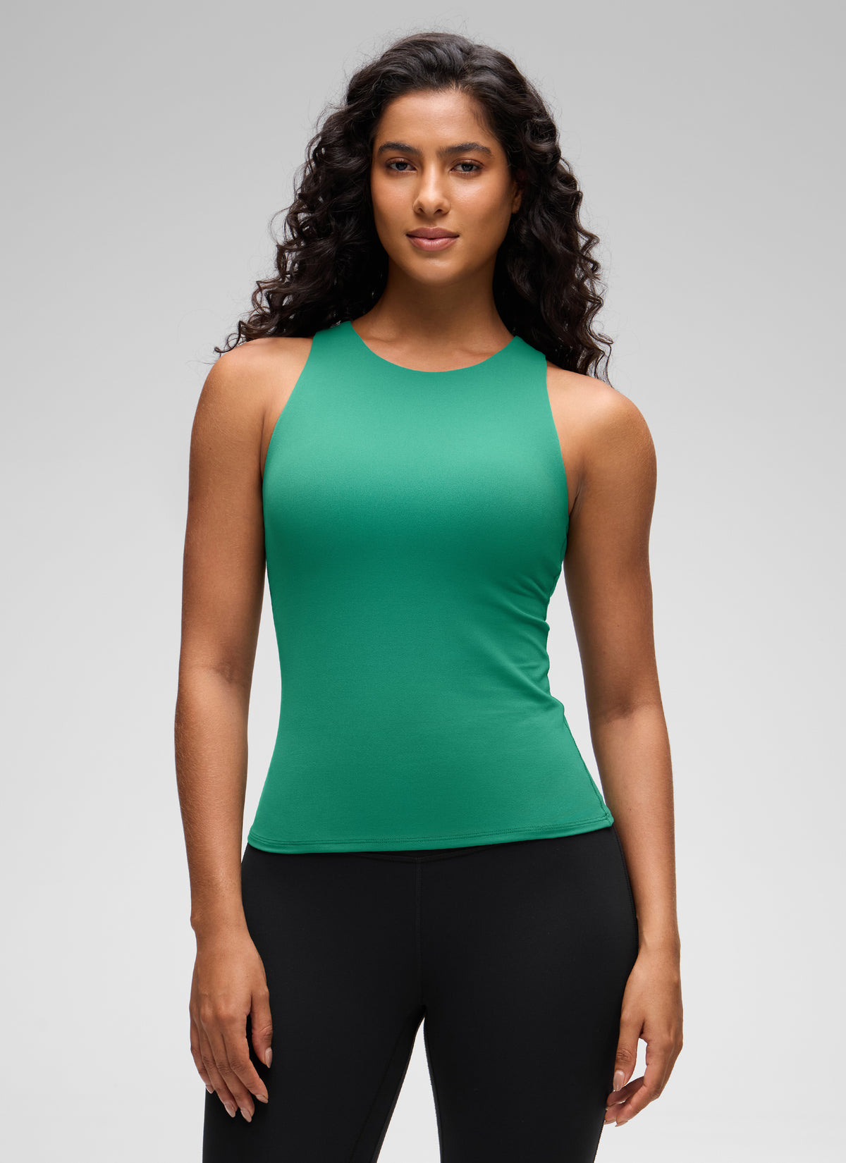 CRZ YOGA Women's Butterluxe Built-in Bra High Neck Racerback Tank Cascadia Green @model_info:Carol