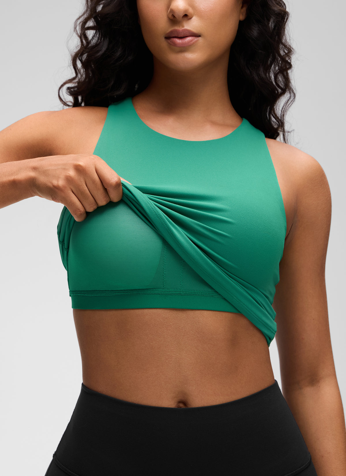 CRZ YOGA Women's Butterluxe Built-in Bra High Neck Racerback Tank Cascadia Green @model_info:Carol