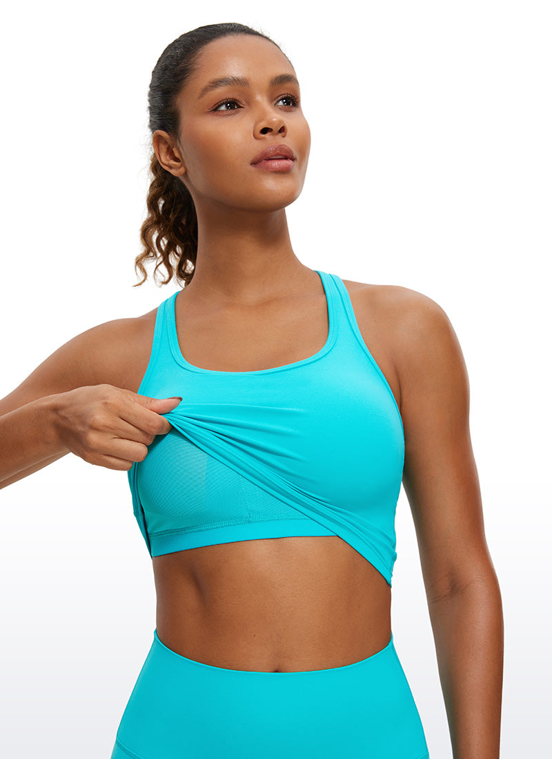 CRZ YOGA Women's Yoga Low support Butterluxe Scoop Neck Bra Y-Back Spectral Blue @model_info:Gigi