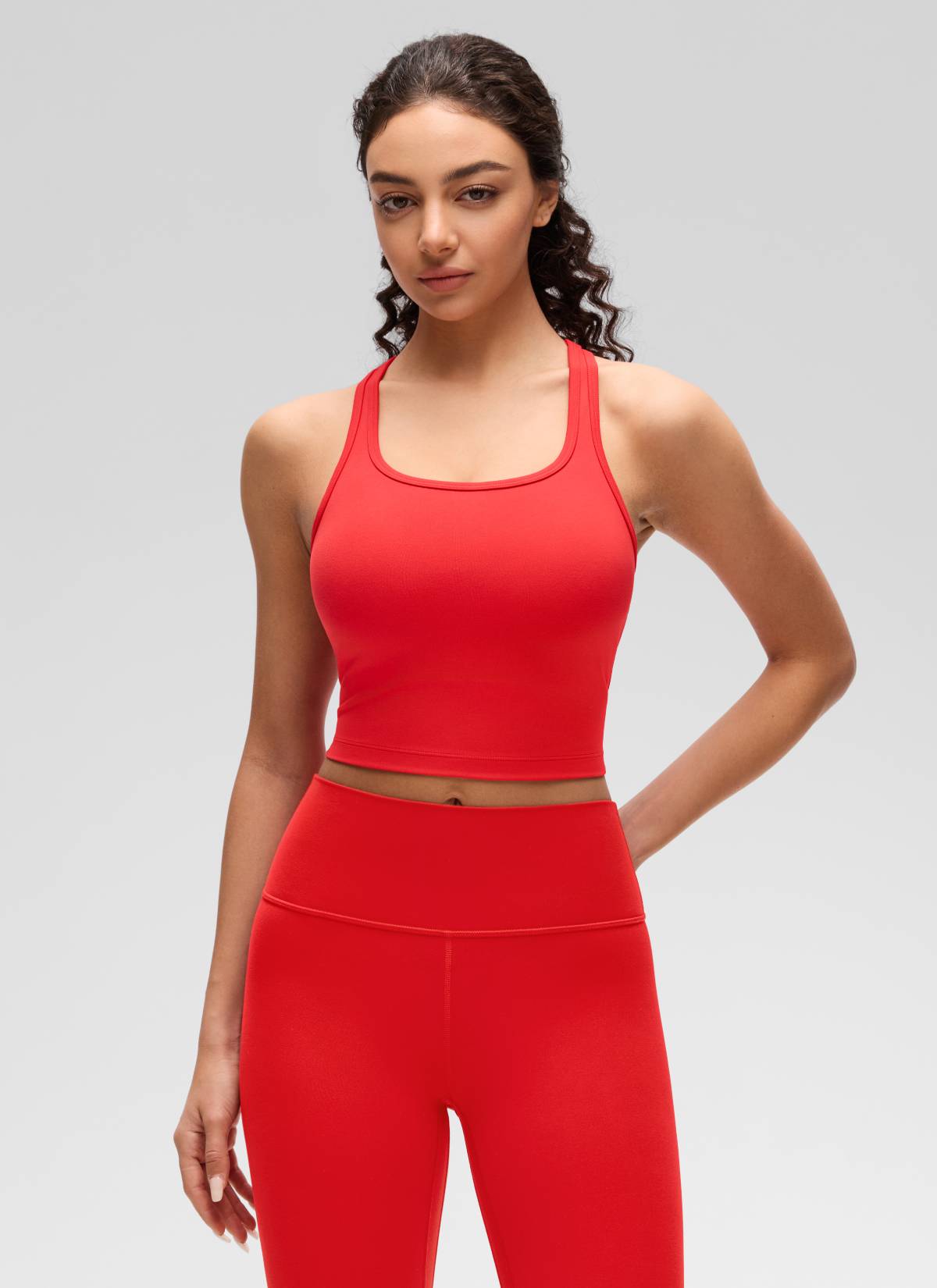 CRZ YOGA Women's Yoga Low support Butterluxe Scoop Neck Bra Y-Back Deep Red @model_info:Anano