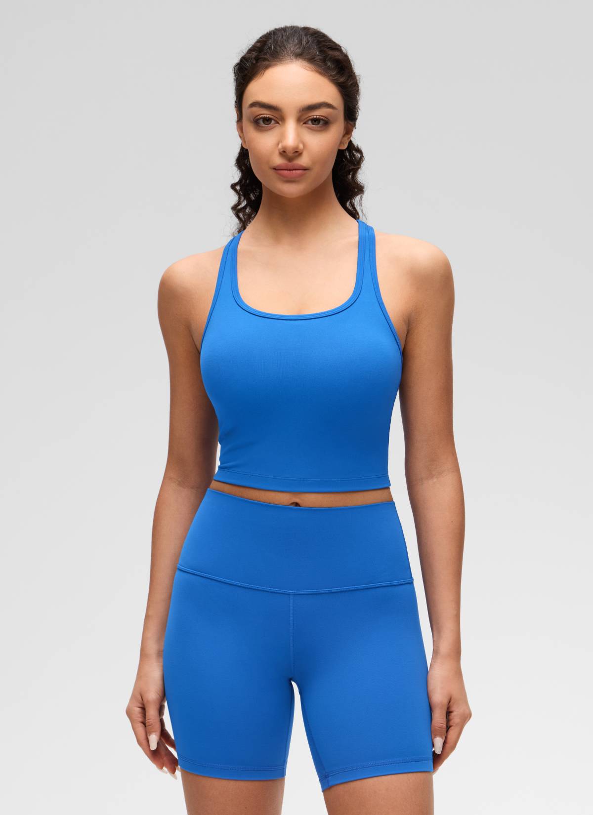 CRZ YOGA Women's Yoga Low support Butterluxe Scoop Neck Bra Y-Back Sparkle Blue @model_info:Anano