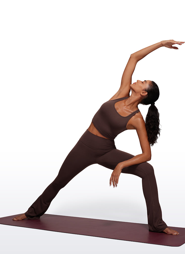 CRZ YOGA Women's Yoga Low support Butterluxe Scoop Neck Bra Y-Back Hot Fudge Brown