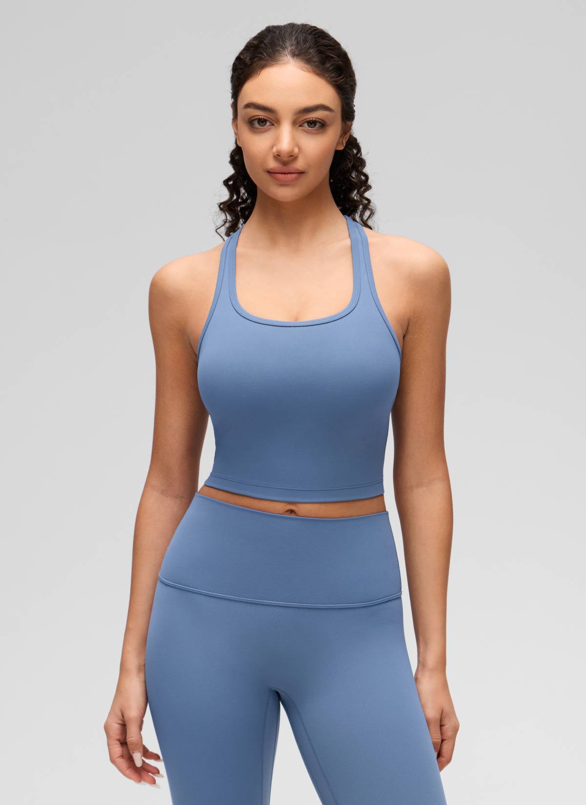 CRZ YOGA Women's Yoga Low support Butterluxe Scoop Neck Bra Y-Back Oasis Blue @model_info:Anano