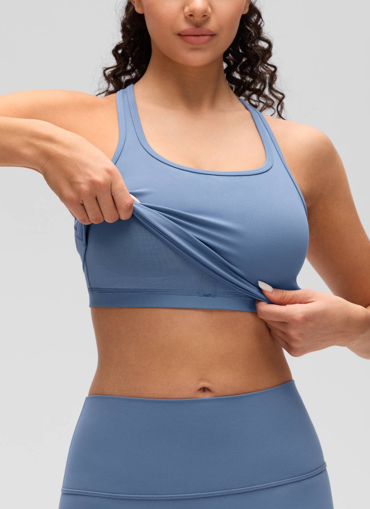 CRZ YOGA Women's Yoga Low support Butterluxe Scoop Neck Bra Y-Back Oasis Blue @model_info:Anano