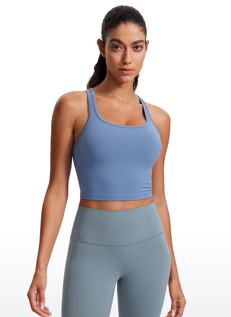CRZ YOGA Women's Yoga Low support Butterluxe Scoop Neck Bra Y-Back Sparkle Blue