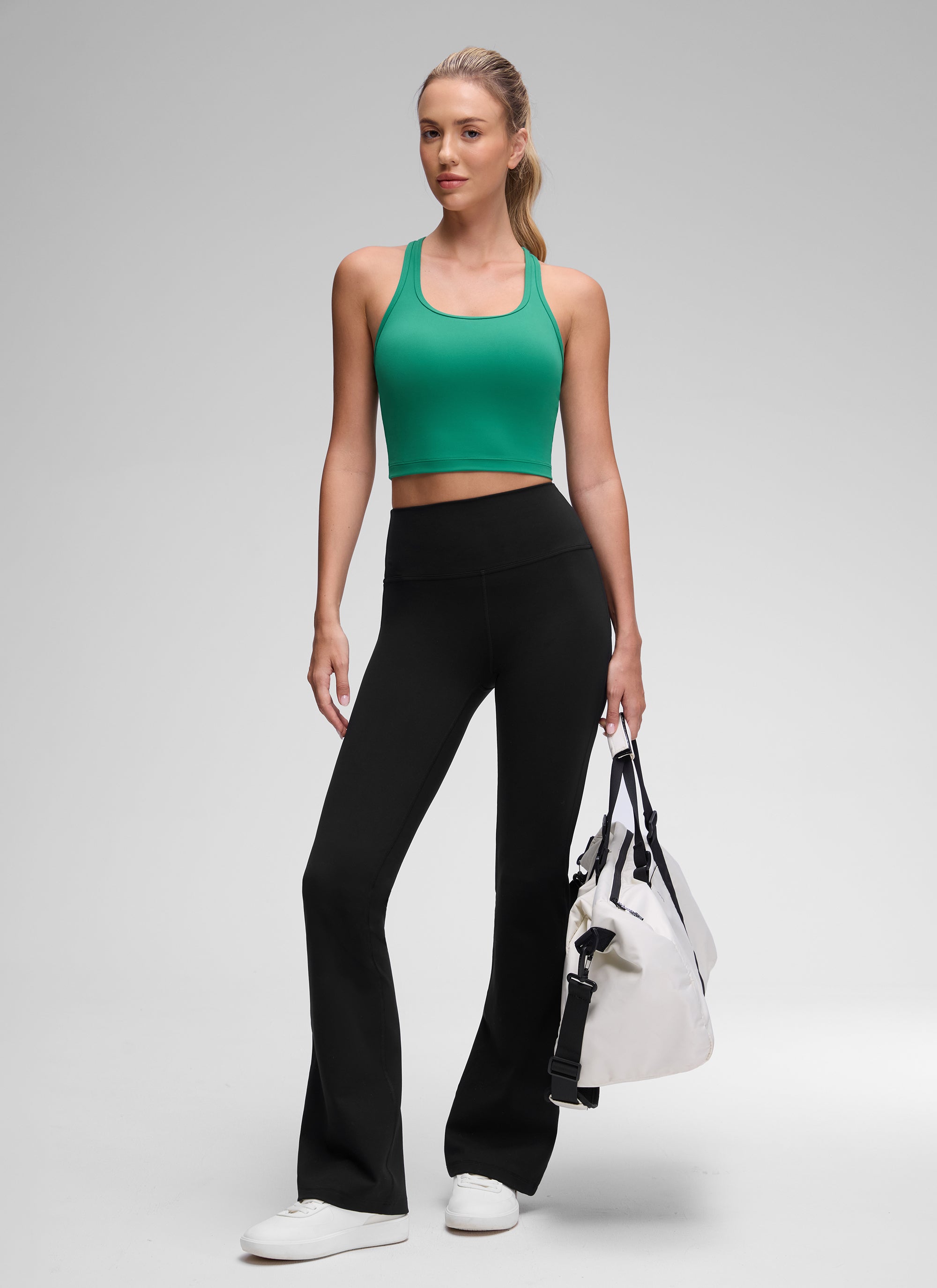 CRZ YOGA Women's Yoga Low support Butterluxe Scoop Neck Bra Y-Back Cascadia Green @model_info:Anna