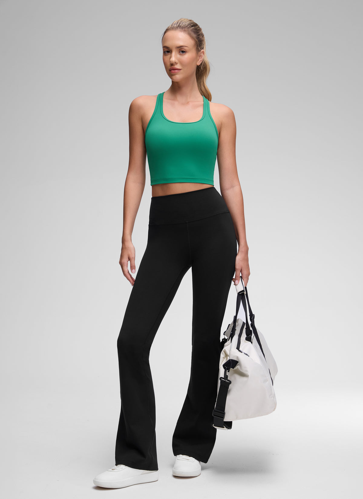 CRZ YOGA Women's Yoga Low support Butterluxe Scoop Neck Bra Y-Back Cascadia Green @model_info:Anna