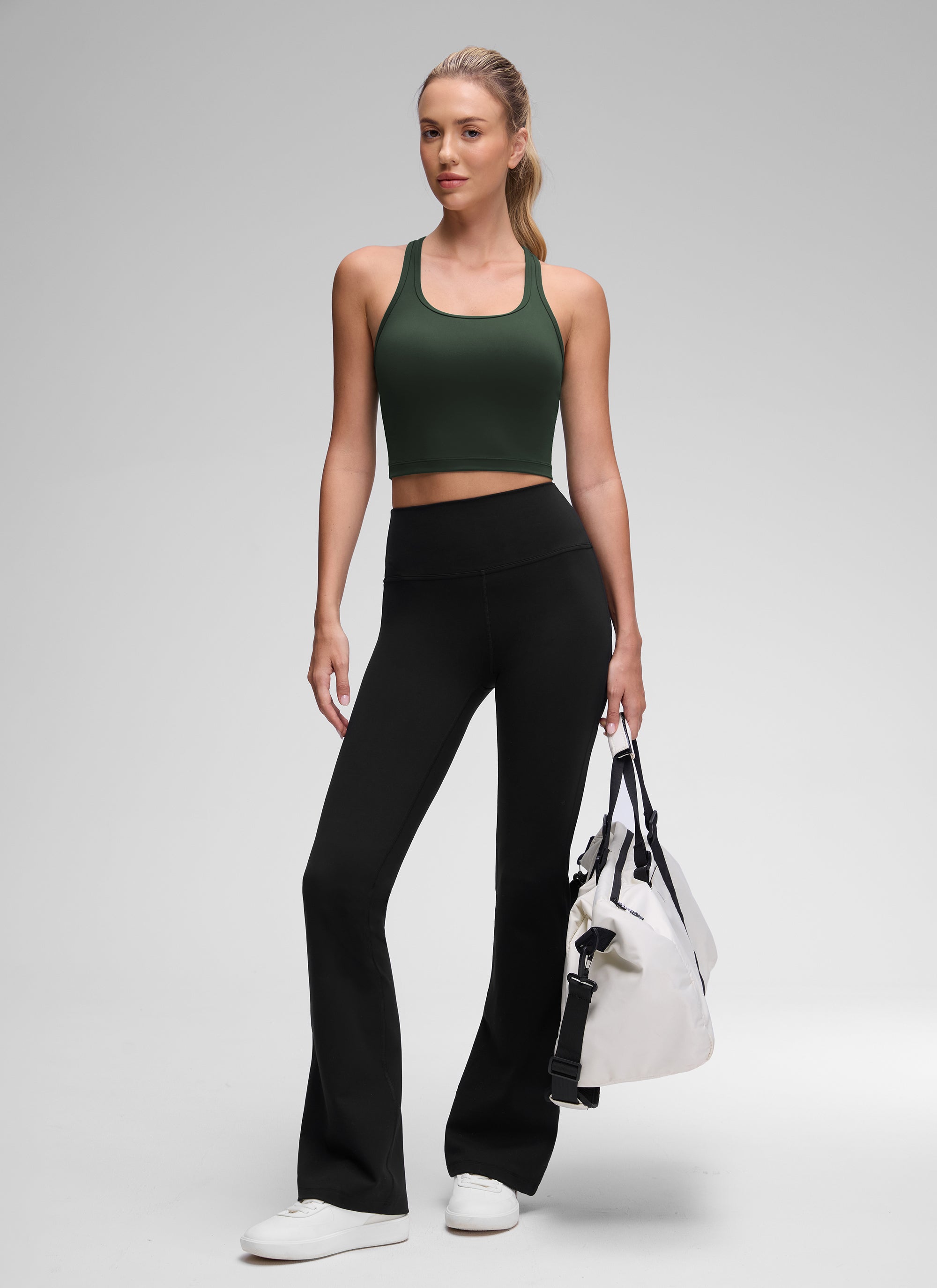 CRZ YOGA Women's Yoga Low support Butterluxe Scoop Neck Bra Y-Back Legend Green @model_info:Anna