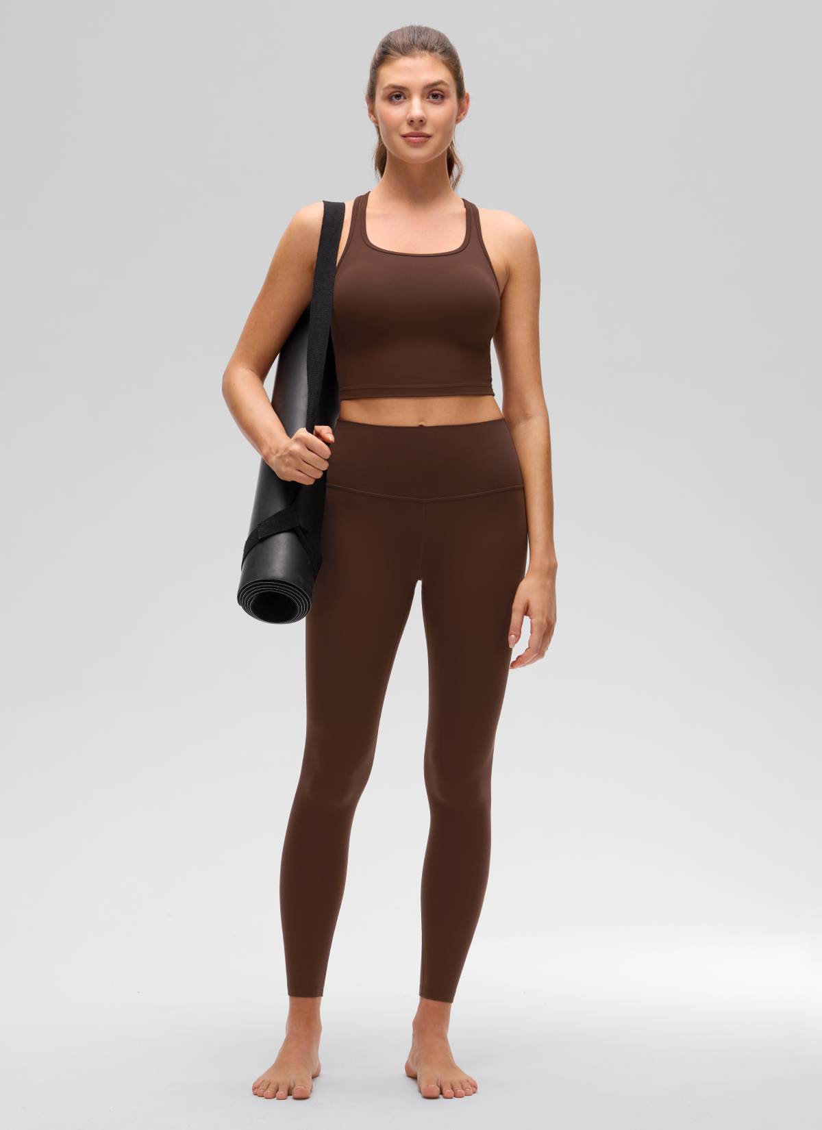 CRZ YOGA Women's Yoga Low support Butterluxe Scoop Neck Bra Y-Back Lava Brown @model_info:Gelya