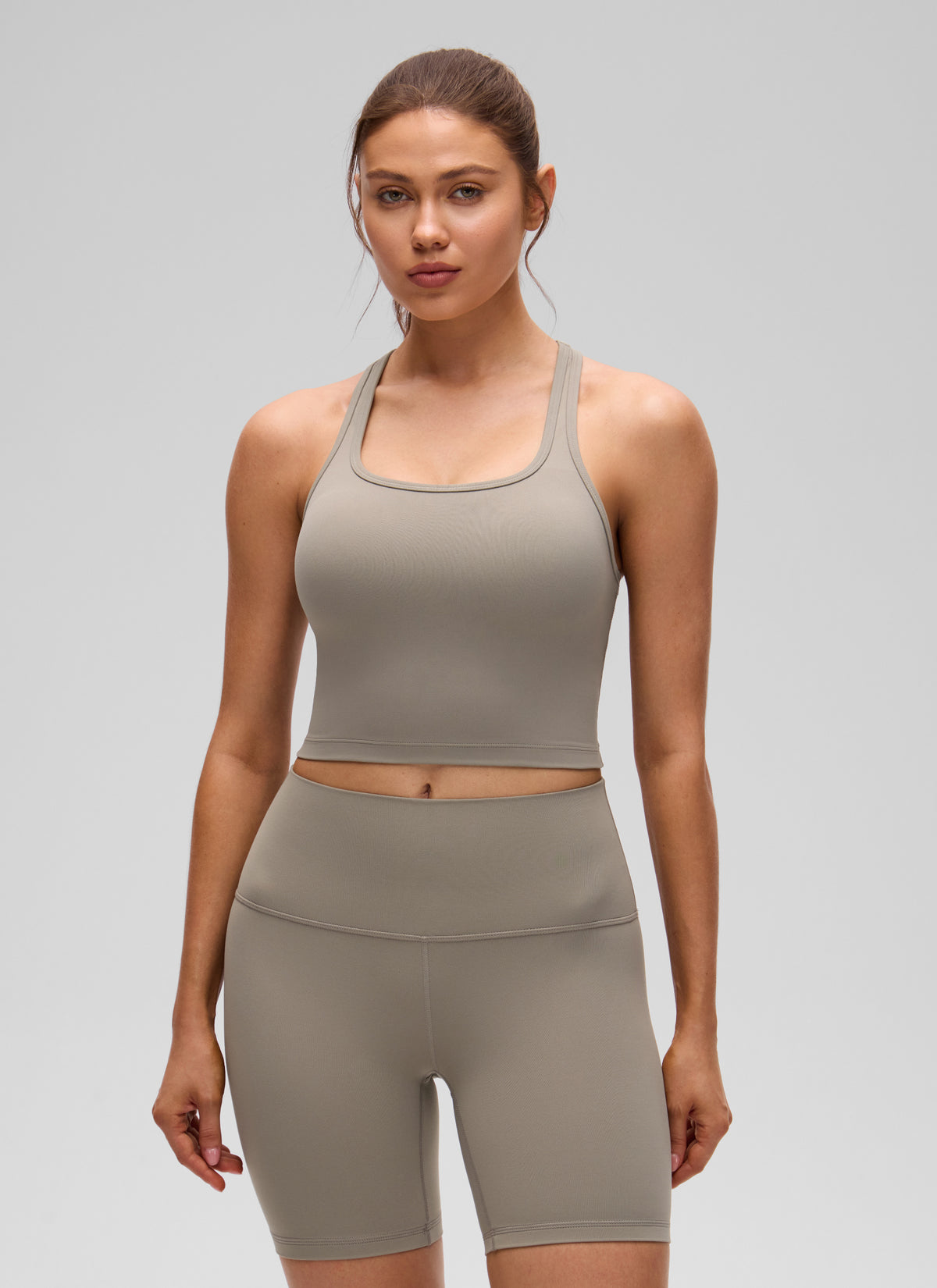 CRZ YOGA Women's Yoga Low support Butterluxe Scoop Neck Bra Y-Back Warm Ash Grey @model_info:V