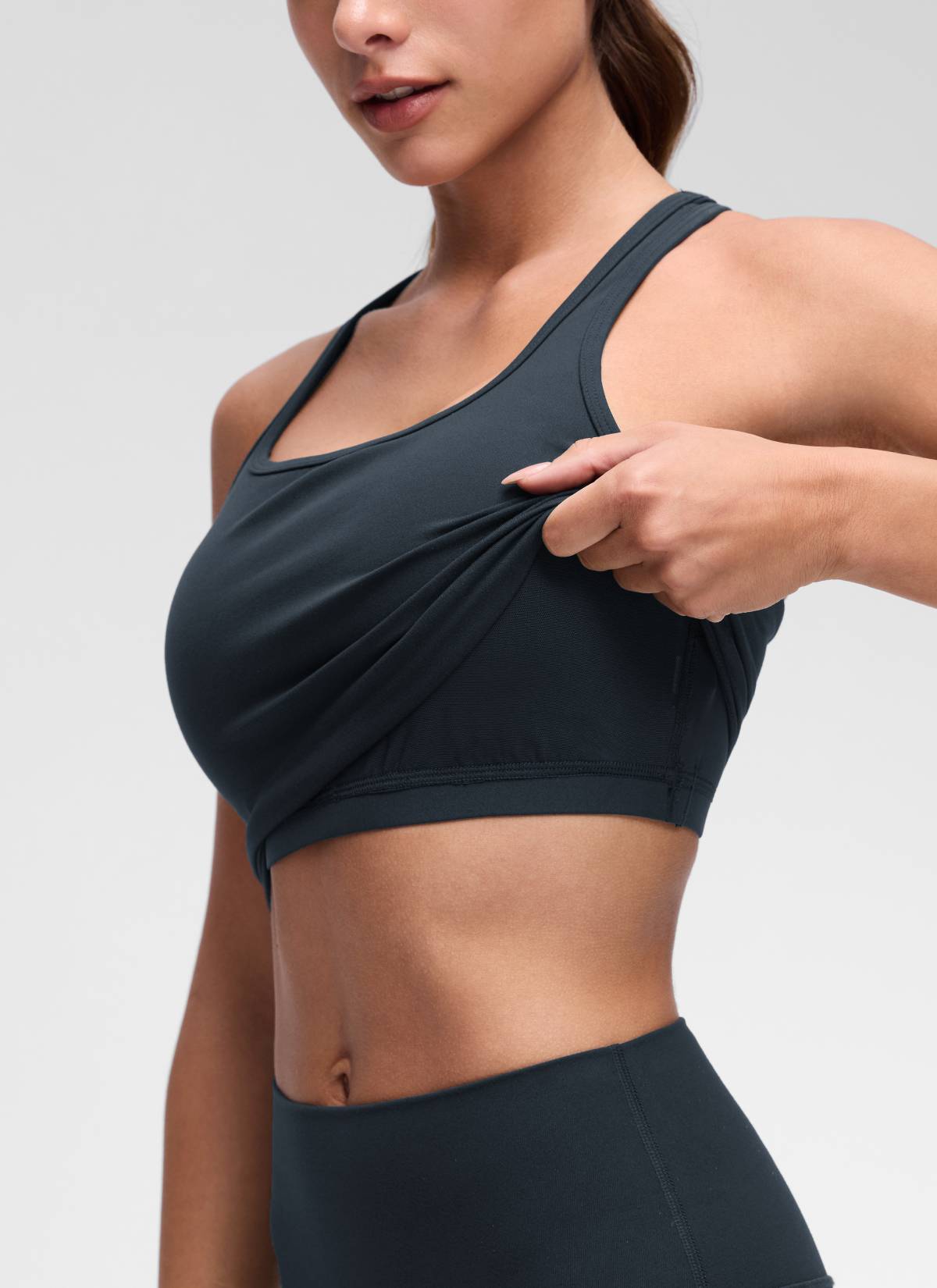 CRZ YOGA Women's Yoga Low support Butterluxe Scoop Neck Bra Y-Back True Navy @model_info:Maria