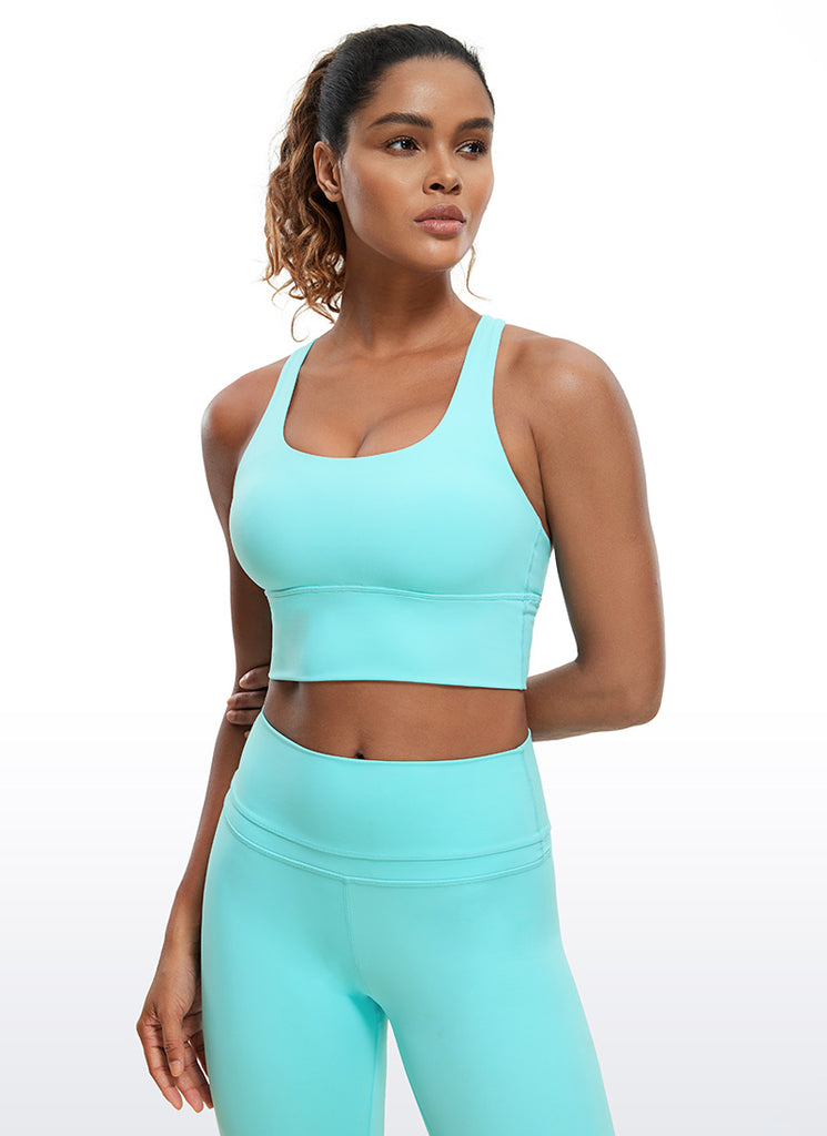 CRZ YOGA Women's Train Medium Support Nakedfeel Longline Bra Strappy Crimson