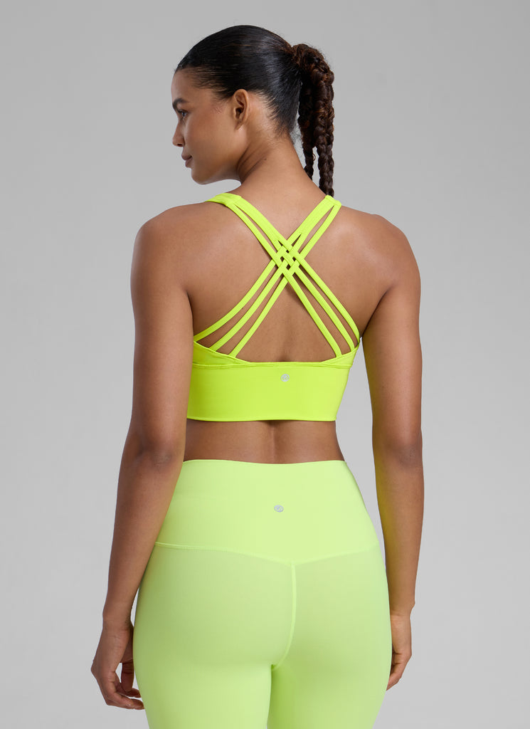 CRZ YOGA Women's Train Medium Support Nakedfeel Longline Bra Strappy Chartreuse