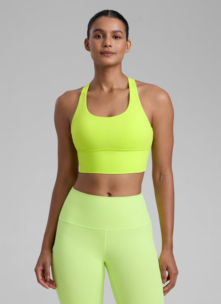 CRZ YOGA Women's Train Medium Support Nakedfeel Longline Bra Strappy Chartreuse